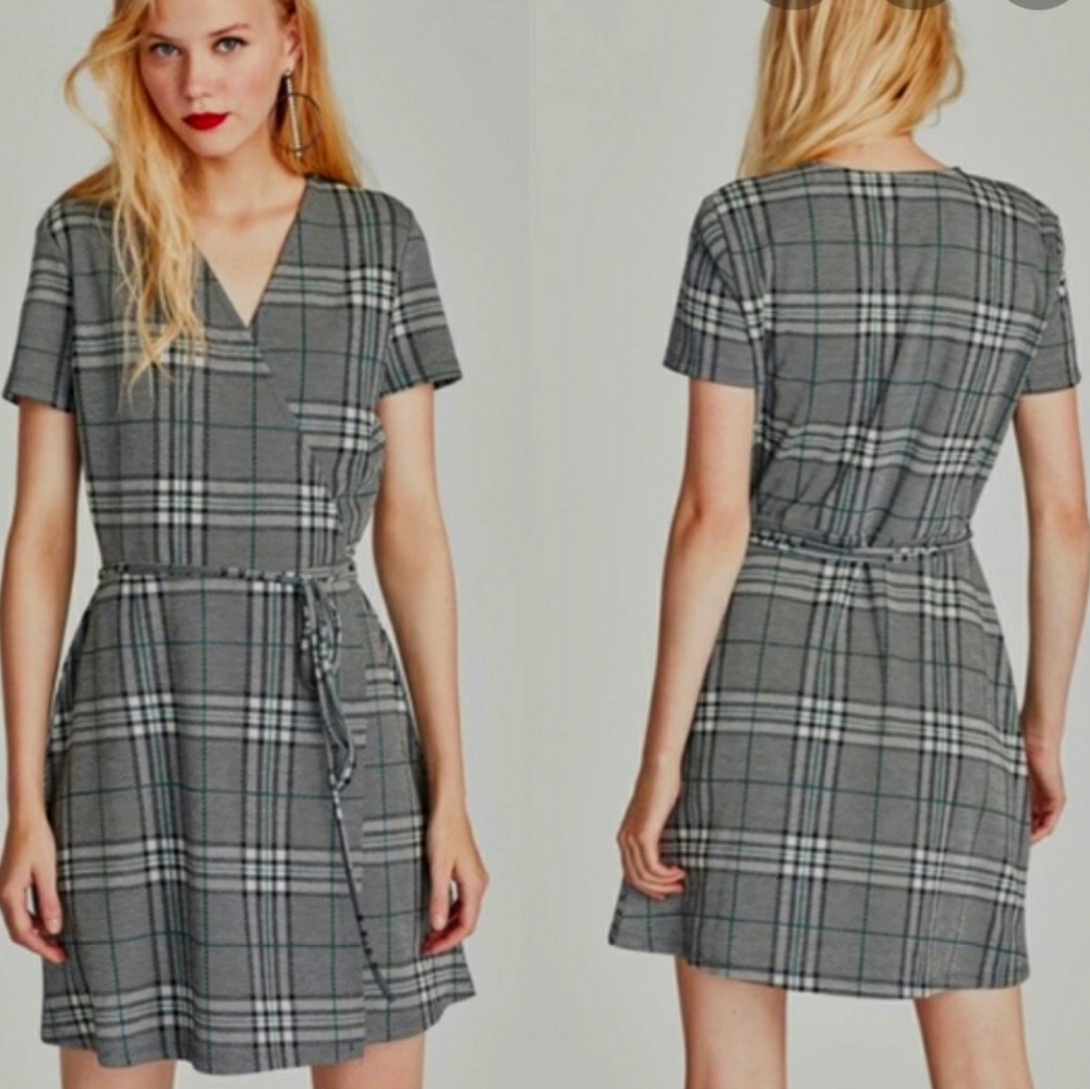 Zara Trafaluc plaid wrap dress